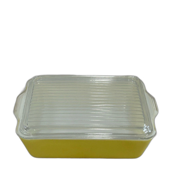 Vintage Pyrex 503-C 1.5 qt. Yellow Refrigerator Dish w Clear Ribbed Glass Lid. - Picture 1 of 12